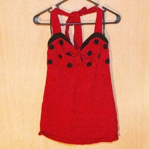 Forever 21 XXI Twist Red Sweater Halter with Black Polka Dot Bust Size Large GUC